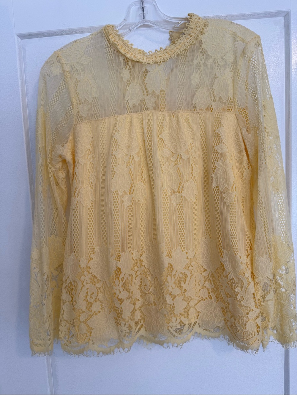 Ultra Pink Lace Peplum Blouse in Pale Yellow